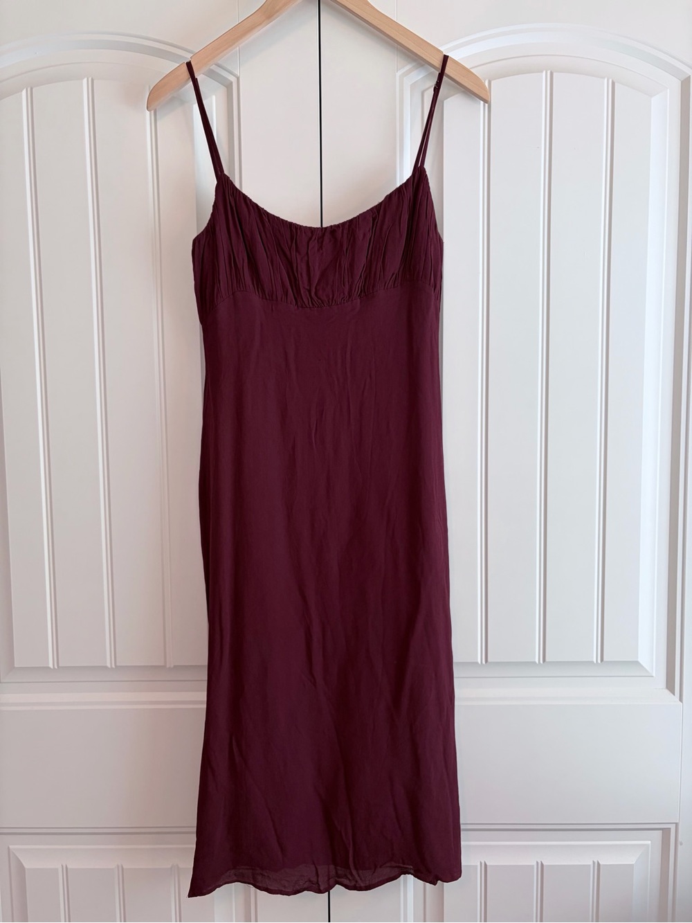 REFORMATION Arie Pleated Ruched Fitted Bodice Midi Dress Burgundy Women's Sz 10